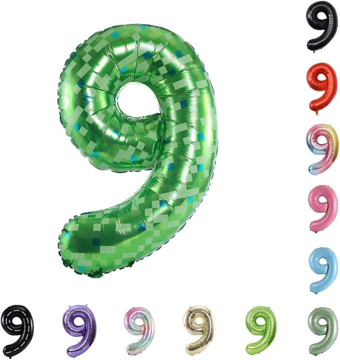 40 Inch Large Foil Helium Number Balloon Birthday Wedding Party 0-9 (Green Pixel, 9)