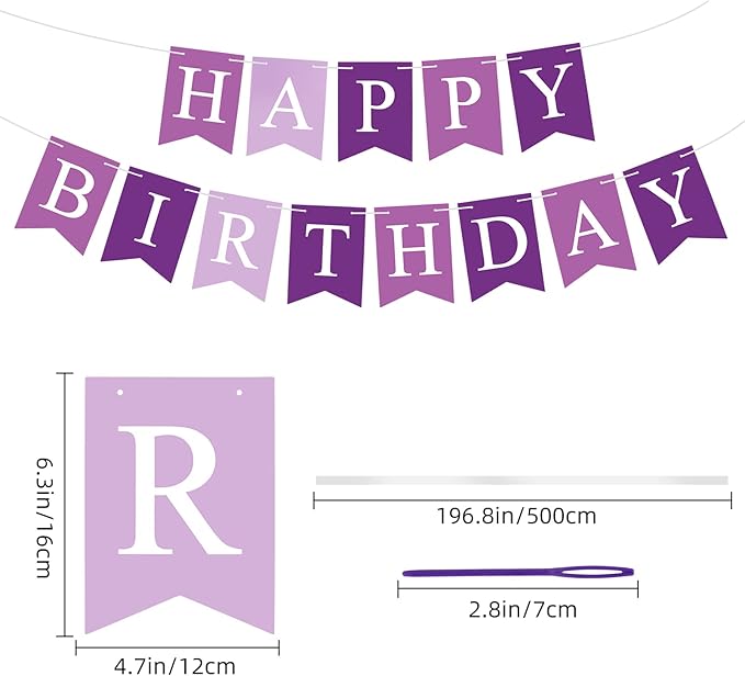 Purple Happy Birthday Banner Sign Happy Birthday Bunting Banner Garland for Kids Girl Woman Birthday Tea Party Decorations Bunting Flag Birthday Party Supplies
