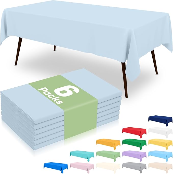 misaya 6 Packs Disposable Plastic Table Cloth, 54 x 108 Inch Waterproof Rectangle Tablecloth, Leakproof & Sturdy Decorative Table Covers for Easter, Picnic, Party and Outdoor, Baby Blue