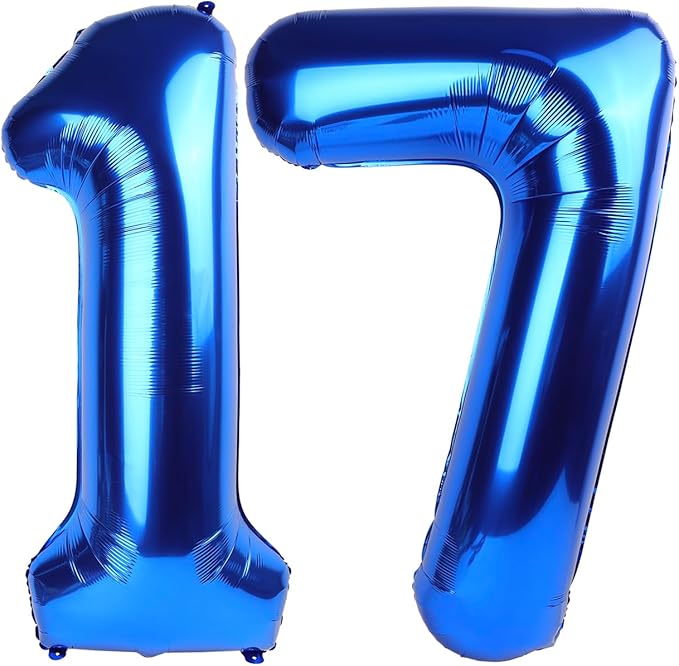 Navy Blue Number 17 Balloon 40 inch, 17 Number Balloons, 17th Navy Blue Birthday Decorations, 17 Year Old Girls Boys Blue Party Supplies