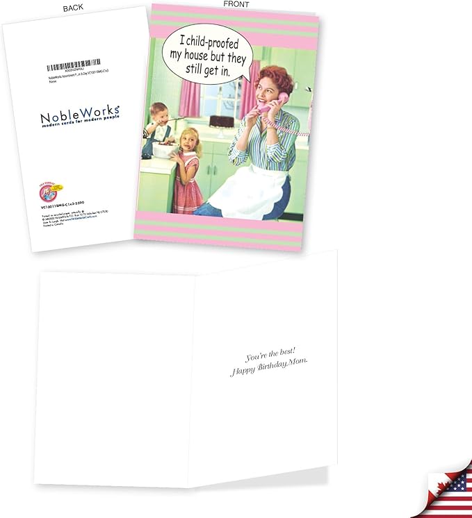 NobleWorks - Assortment Pack of 3 Funny Birthday Mother Greeting Cards with Envelopes (3 Designs, 1 Each) Mom B-Day VC10011BMG-C1x3