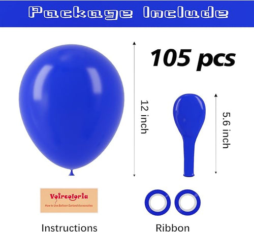 105pcs Royal Blue Balloons 12inch Party Balloons for Birthday Graduation Baby Shower Anniversary Nautical Party Decorations