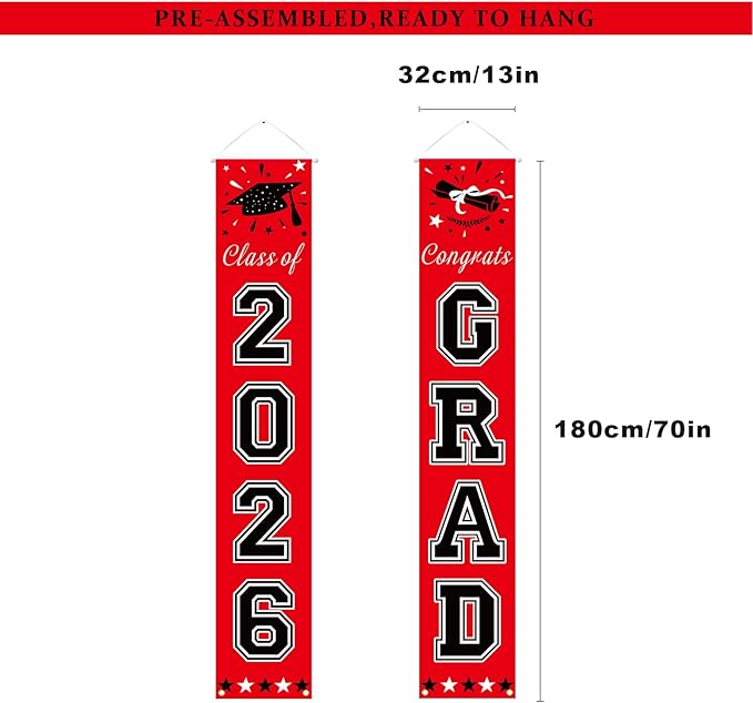 DAZONGE Graduation Decorations 2026, Red and Black Class of 2026 Decorations Graduation Banners for Any Schools or Grades Party Favor