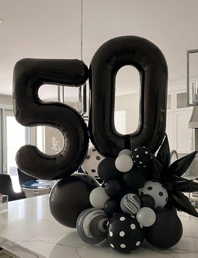 Black Number 5 Balloons – 40 Inch Giant Foil Number Balloon, Black Number Balloon for Men Women Boys Girls Birthday Graduation Anniversary Party Decorations