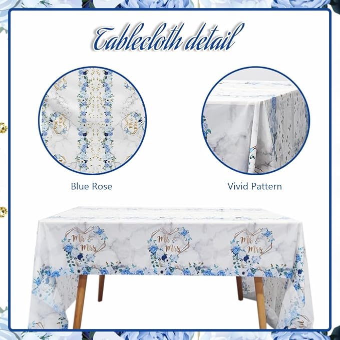 MEHOFOND 169 pcs Blue Wedding Decorations, Mr and Mrs Wedding Disposable Dinnerware, Floral Printed Bridal Shower Plates and Napkins Sets, Paper Plates Cups Party Supplies, Serve 24 Guests