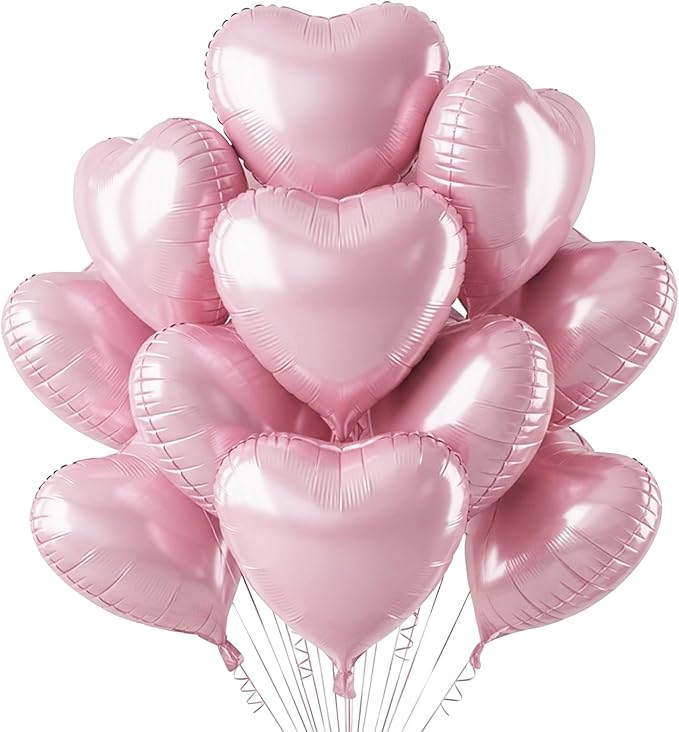 TONIFUL 30Pcs 18 Inch Pastel Light Pink Balloons Light Pink Heart Shape Foil Mylar Banners Decoration for Birthday Valentine's Day Wedding Bridal Shower Anniversary Engagement Party Supplies