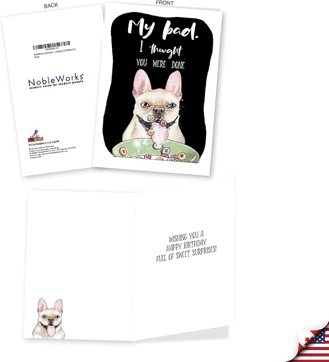 NobleWorks, Assortment Pack of 3 Funny Birthday Greeting Cards with Envelopes (3 Designs, 1 Each) Dog Antics Dining VC10795BDG-C1x3