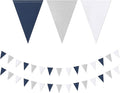 Navy-Blue White-Silver Party Decorations Banner - 2 Pack Men Birthday Graduation 2024 Glitter Sprinkles Paper Pennant Triangle Flags, Fathers Day Wedding Baby bridal Shower Bunting Lasting Surprise