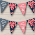 Blue Pink Flowers Hawaii Pattern Age Personalized Birthday Party Bunting - Hanging Party Decoration - Birthday Party Banner Garland | Decorative Party Supplies
