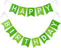 Green Happy Birthday Banner - Hanging Backdrop Sign with White Letters, Happy Birthday Sign Bunting Decorations for Women men Kids Baby Shower Party Supplies (13pcs)