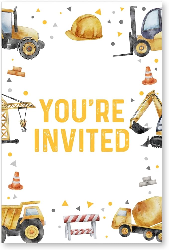 Soiceu Construction Birthday Party Invitations with Envelopes Set of 20 Construction Dump Truck Boy Birthday Party Invites Fill in Blank