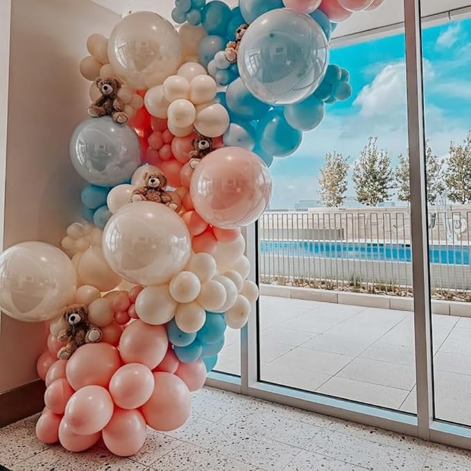 137pcs Moana Birthday Party Supplies, Aqua Blue Coral Pearl Champagne Gold Latex Balloons with Summer Hibiscus Stickers for Tropical Hawaii Luau Tiki Magic Theme Party Supplies