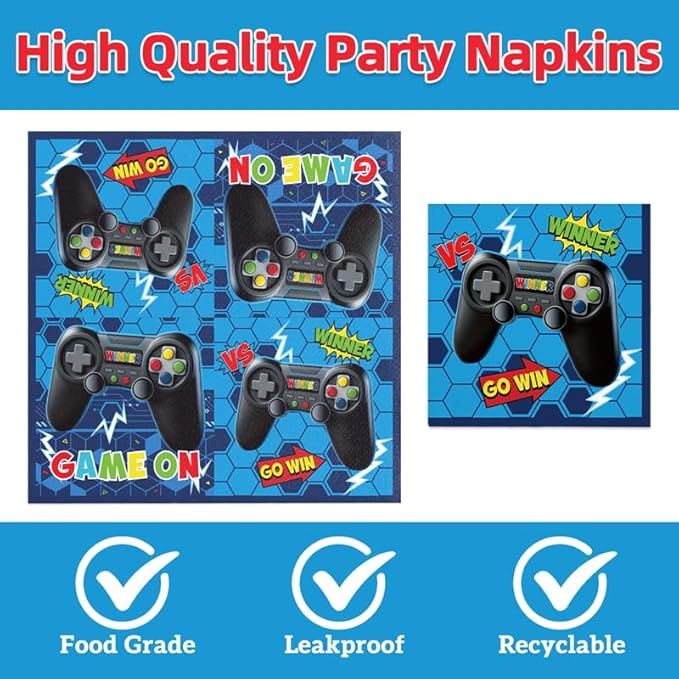 40Pcs Blue Video Game Birthday Party Plates and Napkins for 20 Guests Tableware Video Game Supplies for Kids Boys Baby Shower Birthday Party Decorations