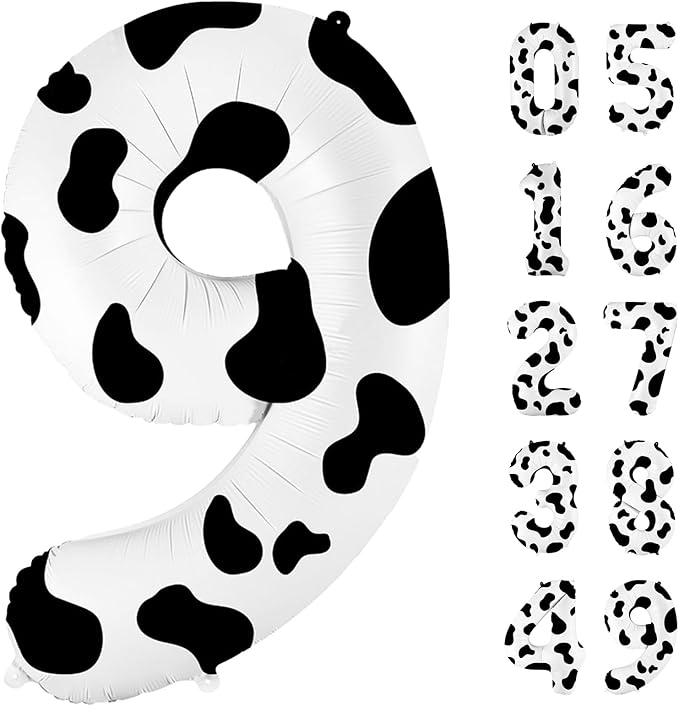 40 Inch Cow Print Balloons - Number 9 Balloons for 9th Birthday Decorations, Large Cow Number Balloons for Western Party Decor