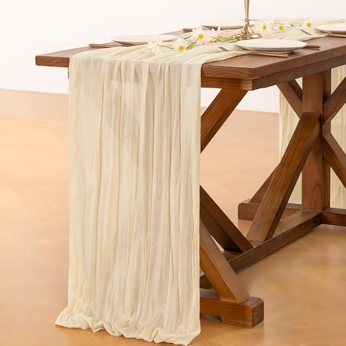 Socomi 10pcs Beige Easter Spring Cheesecloth Table Runner Boho Rustic Gauze 120 inch 10FT Cheese Cloth Runner for Wedding Party Baby Shower Birthday Home Decor Holiday Decorations