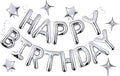 Silver Happy Birthday Balloon Banner, 16 Inch Mylar Foil Letter Birthday Balloons with 6pcs Star Balloons, Birthday Party Decorations for Kids Boys Men Adults Birthday Party Supplies