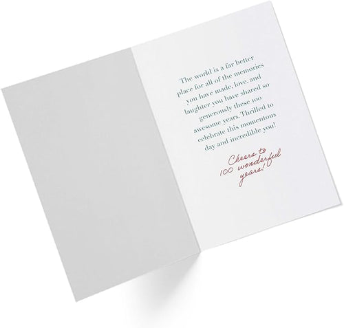 100th Birthday Card with Envelope - Gold Stripes Turquoise Chevron one-hundred years of awesome heartfelt message | 5”x7.5” | (Single Card)