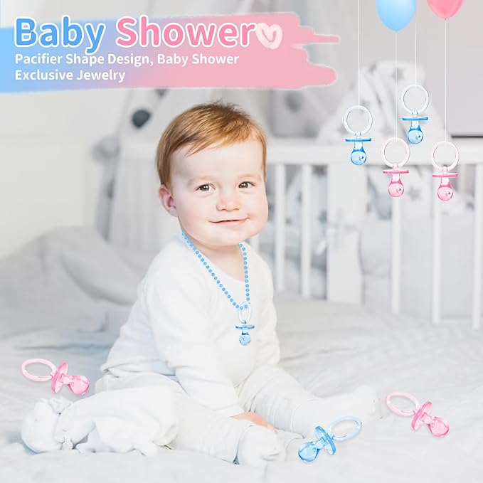 Pacifiers for Baby Shower Game, 36 Plastic Pacifiers for Baby Shower Decoration DIY, Large Size Baby Shower Pacifiers, Gender Reveal Party Table Scatter/Hunt Baby Shower Game Props(Blue&Pink, 2.75 in)