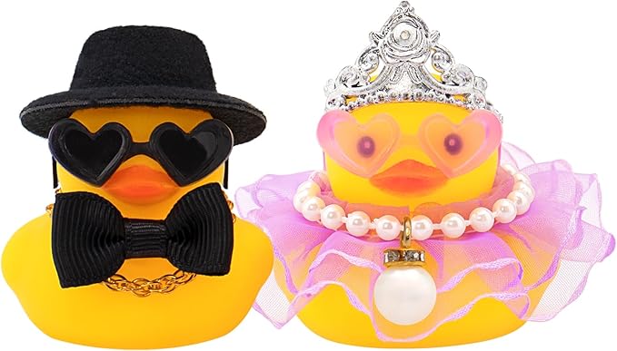 wonuu Pair Set of 2 Bride and Groom Rubber Ducks for Wedding Favors, Party Favors, Ceremony Gift Set, Marriage Souvenir, Marry Blessings, Aniversary Present, Purple Dress&Soft Top Hat