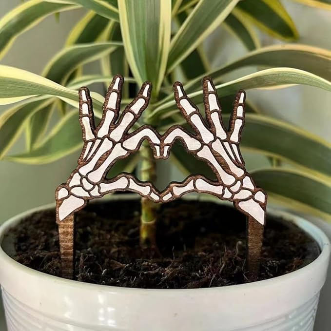 2Pcs Skeleton Plant Pot Decor Wooden Hand Garden Lawn Stakes Funny Adornment Flower Pot Halloween Decorations