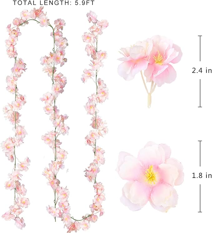 Sggvecsy Cherry Blossom Garland Artificial Cherry Flower Vines 2 Pack Hanging Silk Flowers Garland for Home Wedding Garden Party Arch Office Decor (Pink)