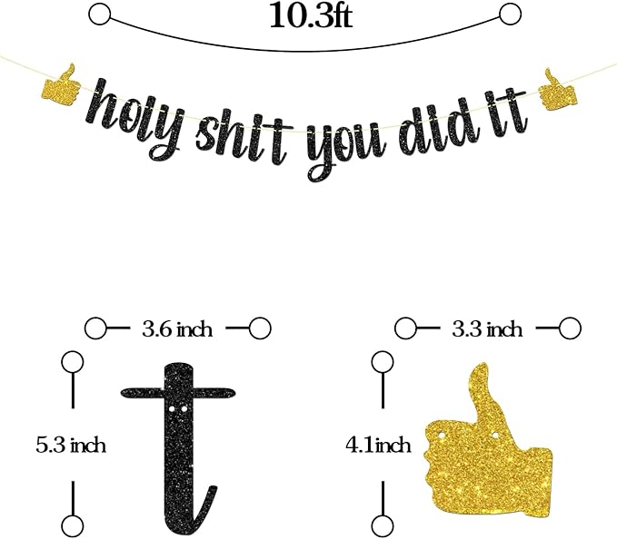 Black Glitter Holy Shit You Did It Banner - Congrats Grad Sign - Funny Graduation Banner - High School/College Graduation Party Decorations