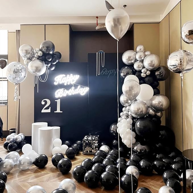 300 Pcs Black White Silver 12 Inch Bulk Latex Balloons for Birthdays Weddings Party Decorations