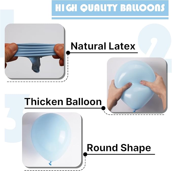 PartyWoo Baby Blue Balloons 140pcs Different Sizes of 18 12 10 5 Inch Light Pastel Sky Aqua Blue Balloon Arch Kit Garland for Graduation Baby Shower Gender Reveal Easter Party Decorations Blue-Q13