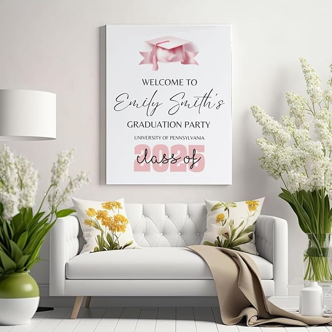 Graduation Party Welcome Sign, Photo Graduation Poster, Greenery Grad Poster, Grad Party Decorations, Senior 2025 2026, Class of 2025 Welcome Board,Custom Grad Celebration Sign, Graduates, Canvas 2