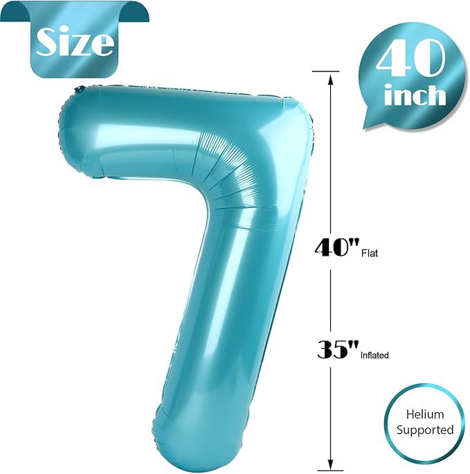 Pearlescent Blue 7 Balloon, Number Balloons 40 Inch, 7th Birthday Decorations for Girls Boys Kids, Party Decoration for Women Men, Number 7 Balloon