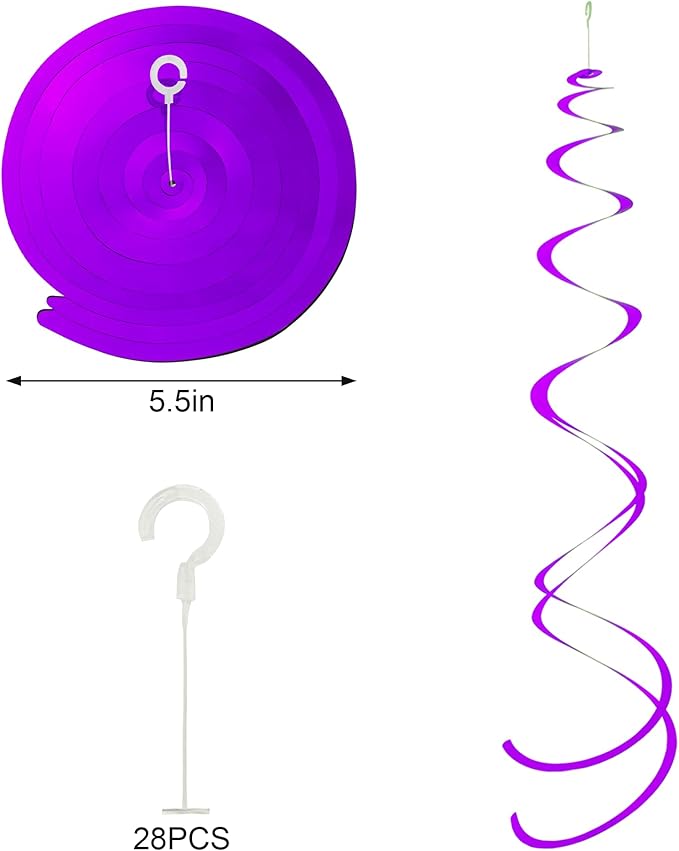Colorful Ceiling Swirl Foil Decorations Hanging Plastic Streamer Themed Swirl Party Decoration for Halloween Celebration, Pack of 28 (Purple)