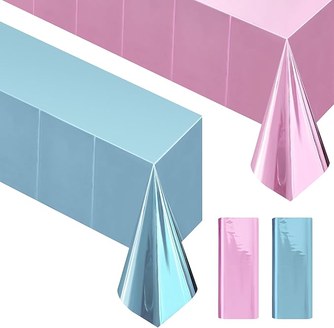 2pcs Baby Pink & Baby Blue Plastic Table Cloths for Parties 54 * 72inch Baby Shower Tablecloth Table Decoration Birthday Party Decor for Anniversary Party Supplies