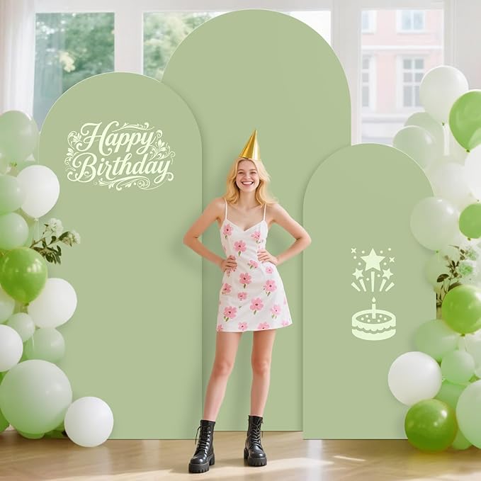6FT 6.6FT 7.2FT Wedding Arch Cover Set of 3 Sage Green Arch Covers Stretchy Backdrop Round Top Chiara Spandex Arched Backdrop Cover for Birthday Balloon Party Banquet Event Ceremony Decor