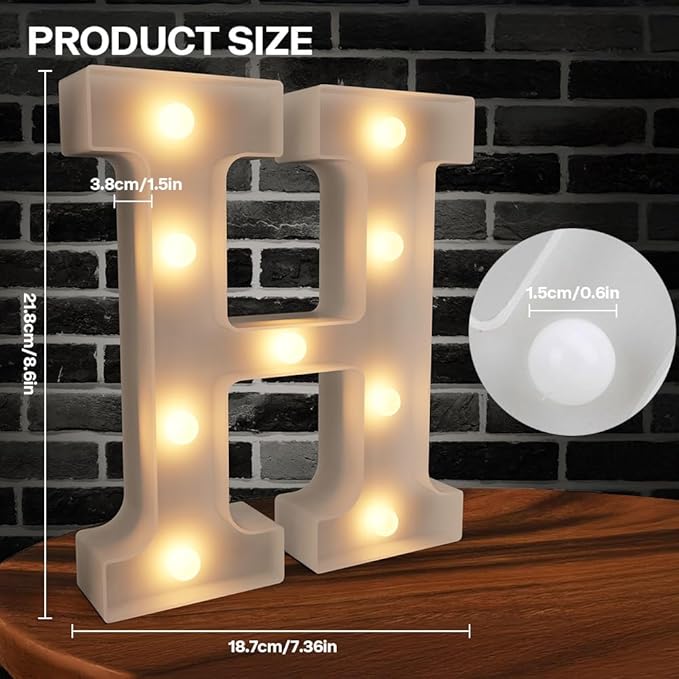 Light Up Marquee Letters - 26 Alphabet Battery Powered LED Lights, Night Light White Plastic for Engagement Party Wedding Baby Shower Birthday (Letter H)