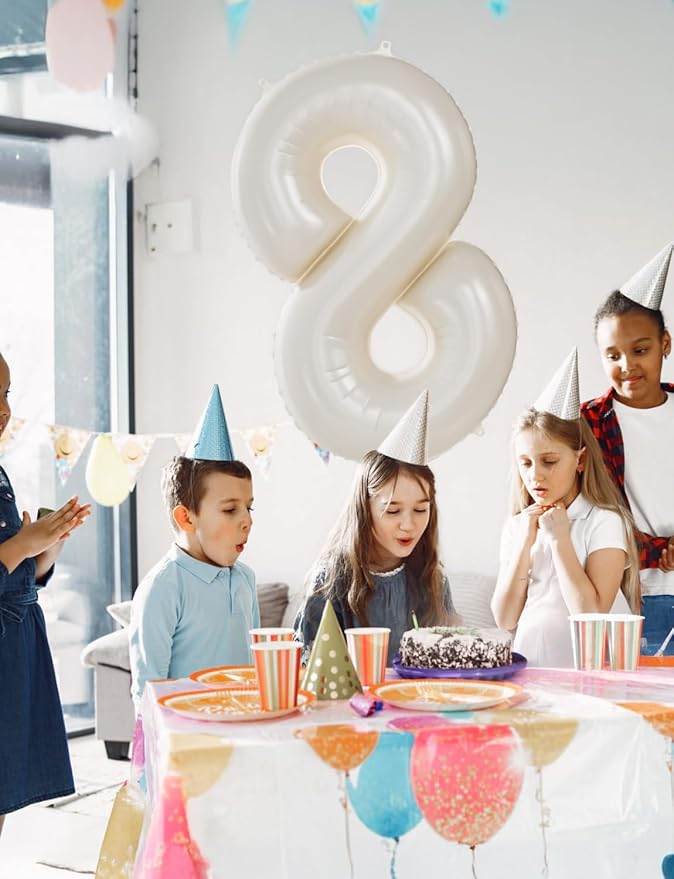 Cream Number 8 Balloons – 40 Inch Giant Foil Number Balloon, Light Cream Number Balloon for Birthday Anniversary Baby Shower Party Decorations