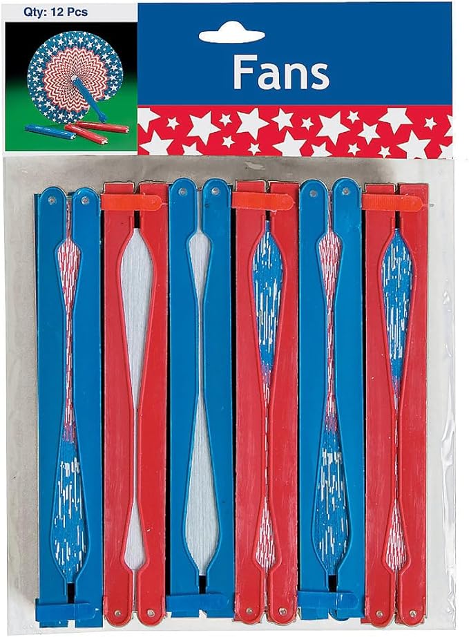 Fun Express 4th of July Decorations Paper Fans 12 Pack - Red White and Blue Patriotic Decor Hand Fans Foldable for Fourth of July Party Supplies | USA Americana Decor for Indoor Outdoor Celebrations