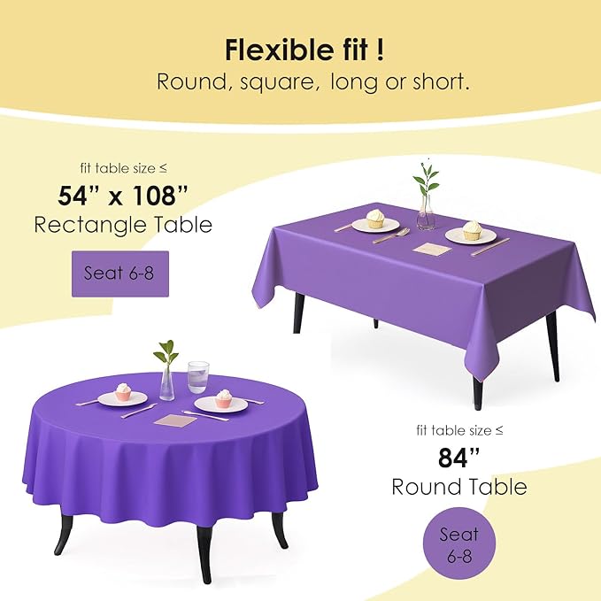 Craft And Party 12-Pack Purple Plastic Tablecloths – 54 x 108 Inch Disposable Table Covers for Rectangle Tables, Heavy Duty & Waterproof for Parties, Events, Banquets, Purple