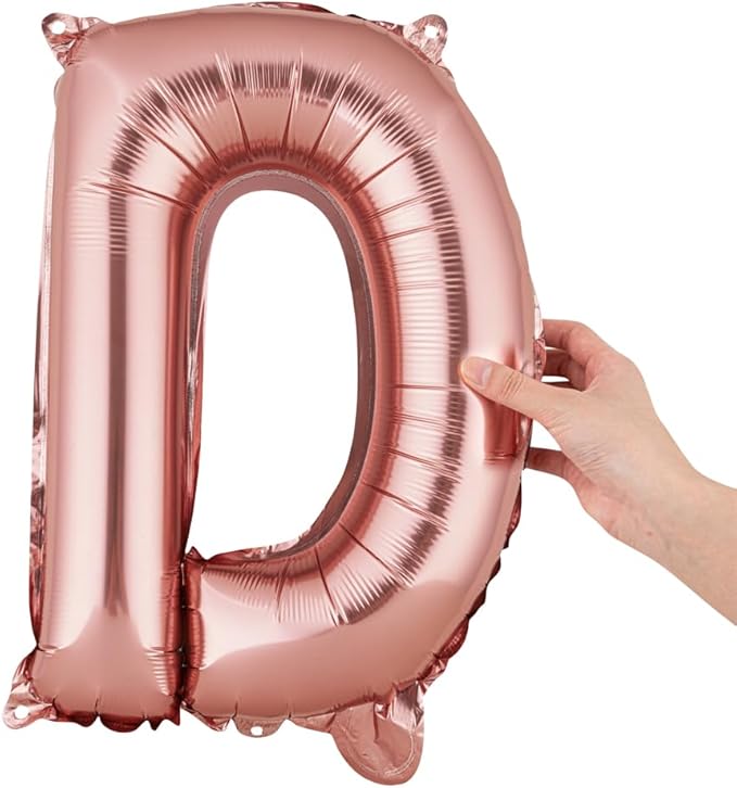 Restaurantware-Balloonify 16 Inch Letter Balloon, 1 Alphabet Party Balloon - Letter D, Self-Sealing, Rose Gold Foil Mylar Finish, Hanging Loop, Decoration For Birthday, Wedding, Or Graduation