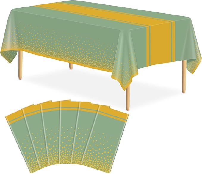 6 Pack Sage Green and Gold Tablecloth Party Decorations Plastic Sage Green Tablecloth Printed Gold Table Runner 54 x108 Inch Disposable Rectangle Table Cover for Birthday Wedding Graduation