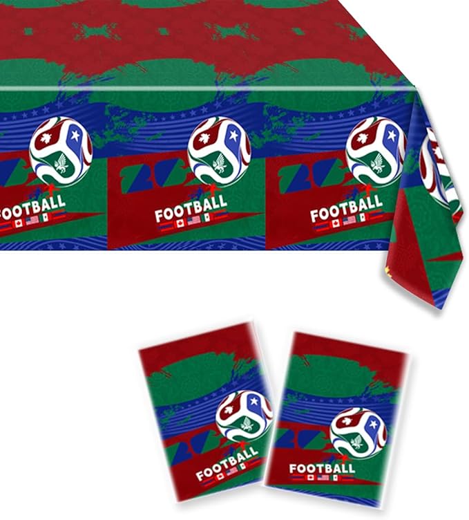 2Pcs Football Birtrhday Party Tablecloth |108 x 54 Inch| Soccer Disposable Rectangle Tablecover Party Supplies