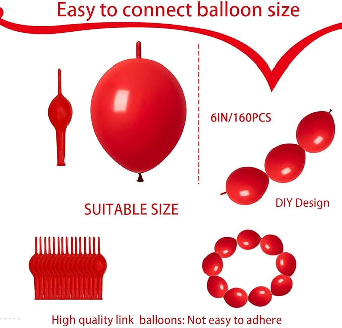 Link Balloons Red 6 Inch Latex Quick Linkale Balloon 160 Pcs for Birthday, Halloween, Christmas, Party Festival Decorations