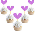 24Pcs Glitter Heart Cupcake Toppers for Valentine's Day Decorations, Mixed Size Double-Sided Heart Valentine's Day Cupcake Toppers for Wedding Bridal Shower Party Decorations (Purple)