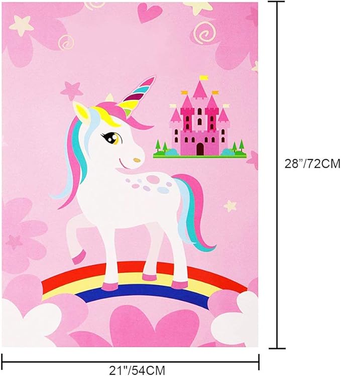 Pin The Horn on The Unicorn Game -Unicorn Party Game for Girls with 21'' x 28'' Poster, Reusable Horn Stickers Party Supplies for Kids Girls Birthday Party Favor Sets