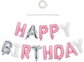 TONIFUL Happy Birthday Balloons Banner 16 Inch Mylar Foil Letters Birthday Sign Reusable for Girls Boys Kids & Adults Birthday Party Decorations Supplies（Pink Silver White）