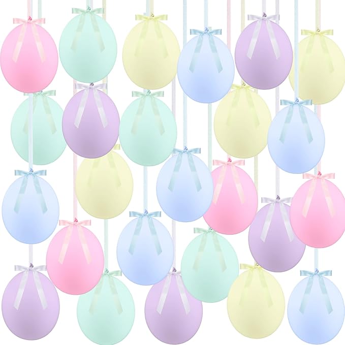 TaoBary 24 Set Easter Pastel Latex Party Balloons, 12inch Macaron Rainbow Latex Balloons and Macaron Ribbon Bows with Twist Tie for Baby Shower Birthday Party Bridal Shower Wedding Decor