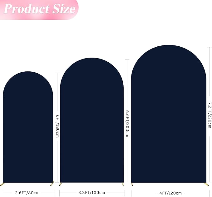Wokceer Wedding Arch Backdrop Cover 7.2FT, 6.6FT, 6FT Set of 3 Spandex Fitted Navy Blue Arch Covers for Round Top Chiara Arch Backdrop Stands Cover for Birthday Party Ceremony Decor