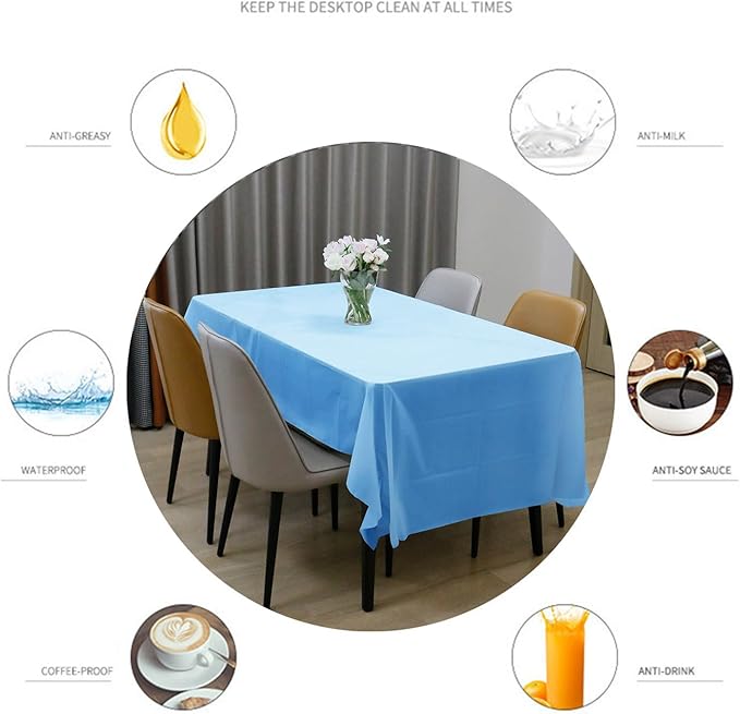 Plastic Tablecloths,Disposable Tablecloths,Baby Shower Party Tablecovers,Table Cloths for Picnic Birthday Wedding Parties 8 ft Rectangle Table Use,54 x 108 Inches,2 Pack,Purple,Light Blue.
