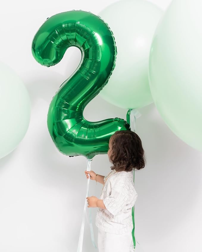 Green Number 2 Balloon 40 Inch, 2 Balloon Number, 2nd Birthday Decorations for Baby Girls Boys Toddlers