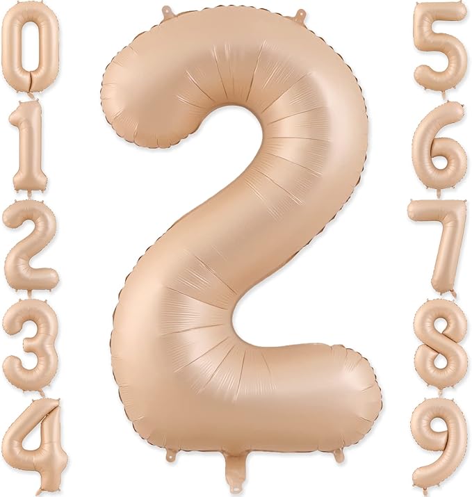 Number 2 Balloon, 2 Balloon, 2 Balloon Number 40 Inch, Beige Large Big Foil Number Balloons for 2 Birthday Party Wedding Anniversary Baby Shower Bachelorette Decoration Supplies