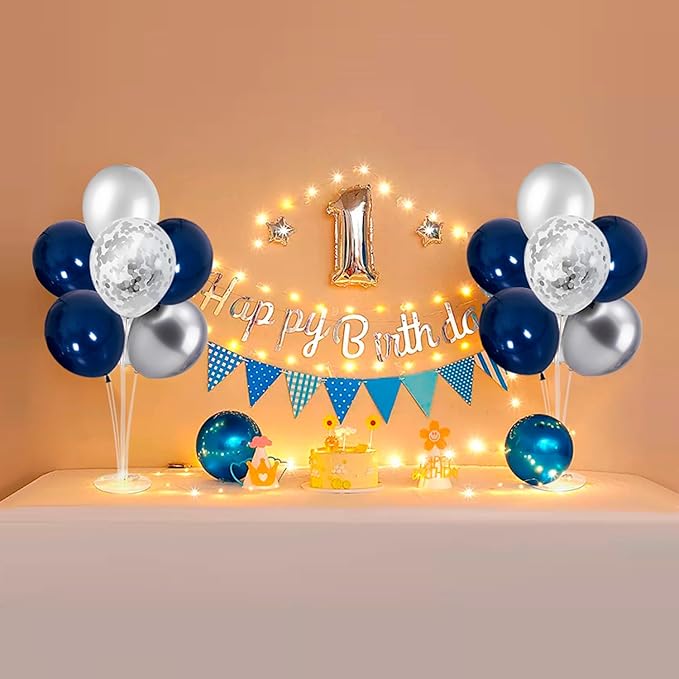 4 Set Balloon Stand with Silver Navy Blue Balloons Centerpiece Table Decorations for Birthday Wedding Anniversary Retirement New Years Graduation Decorations Class of 2026